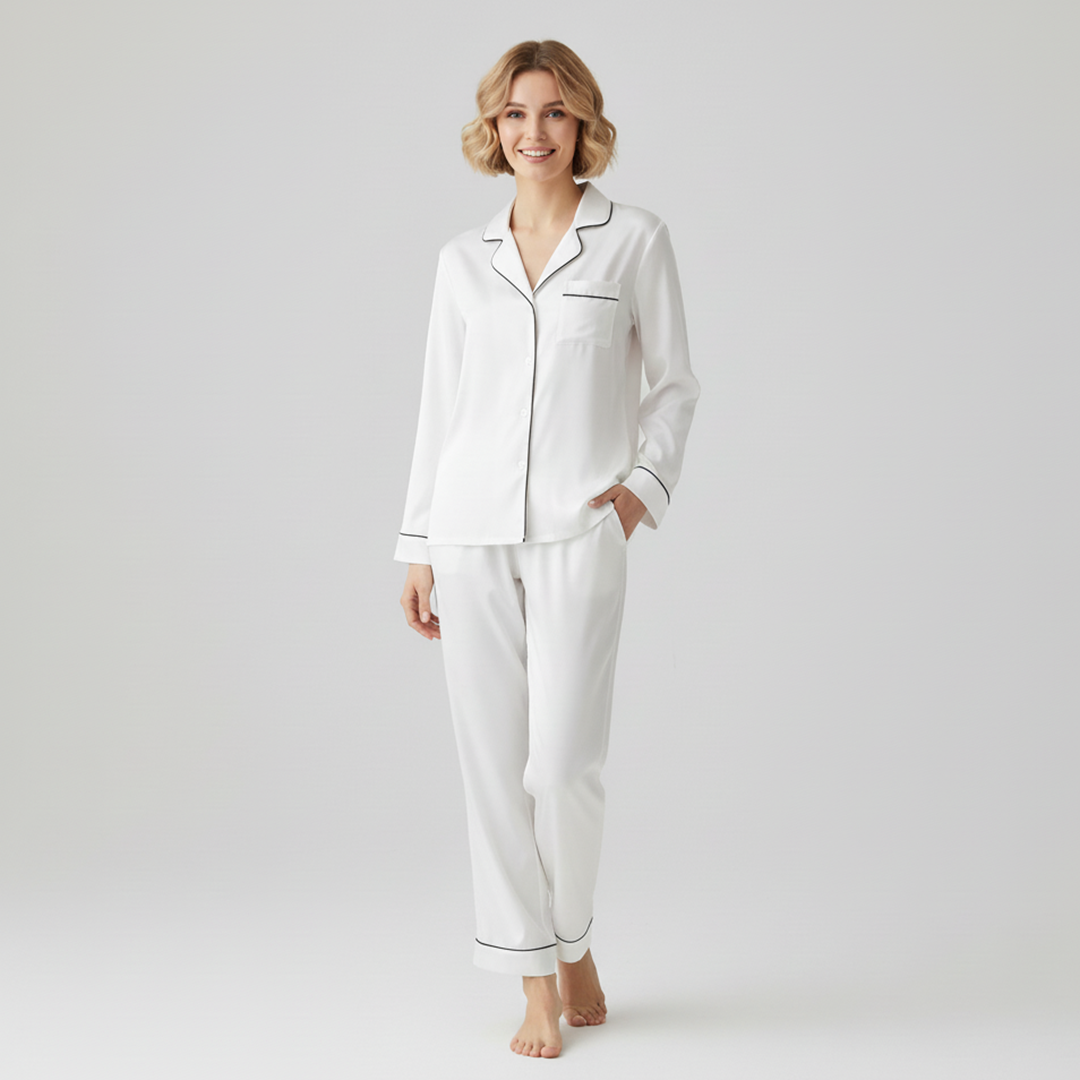 Vybe - Premium Silk Pajama Suit - White