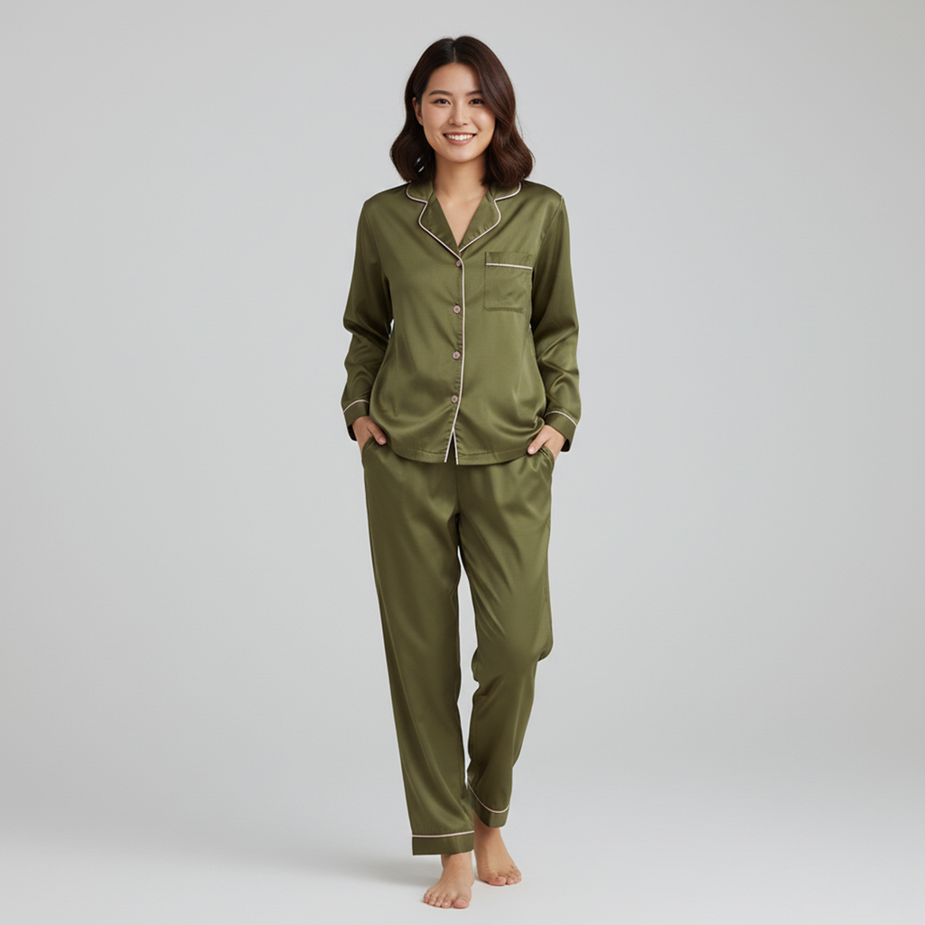 Vybe - Premium Silk Pajama Suit - Olive