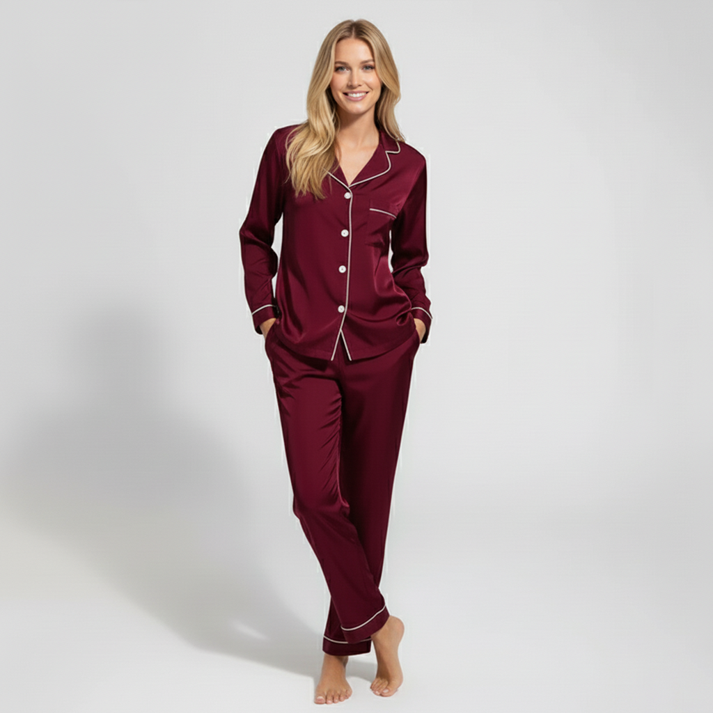 Vybe - Premium Silk Pajama Suit - Maroon