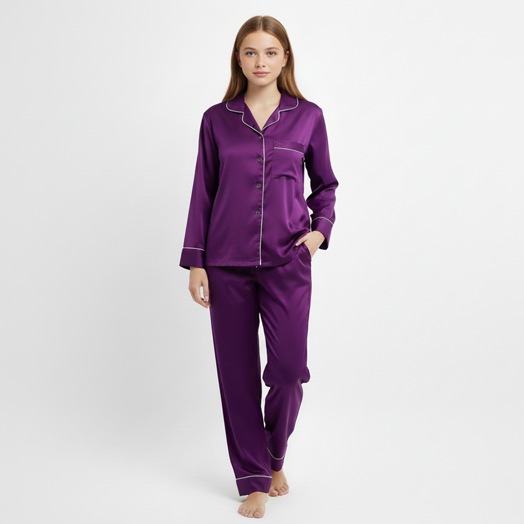 Vybe - Premium Silk Pajama Suit - Purple