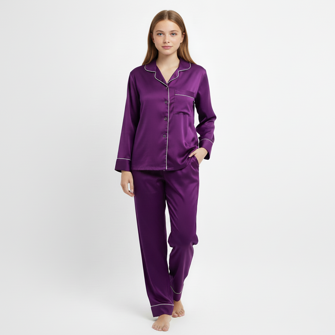 Vybe - Premium Silk Pajama Suit - Purple