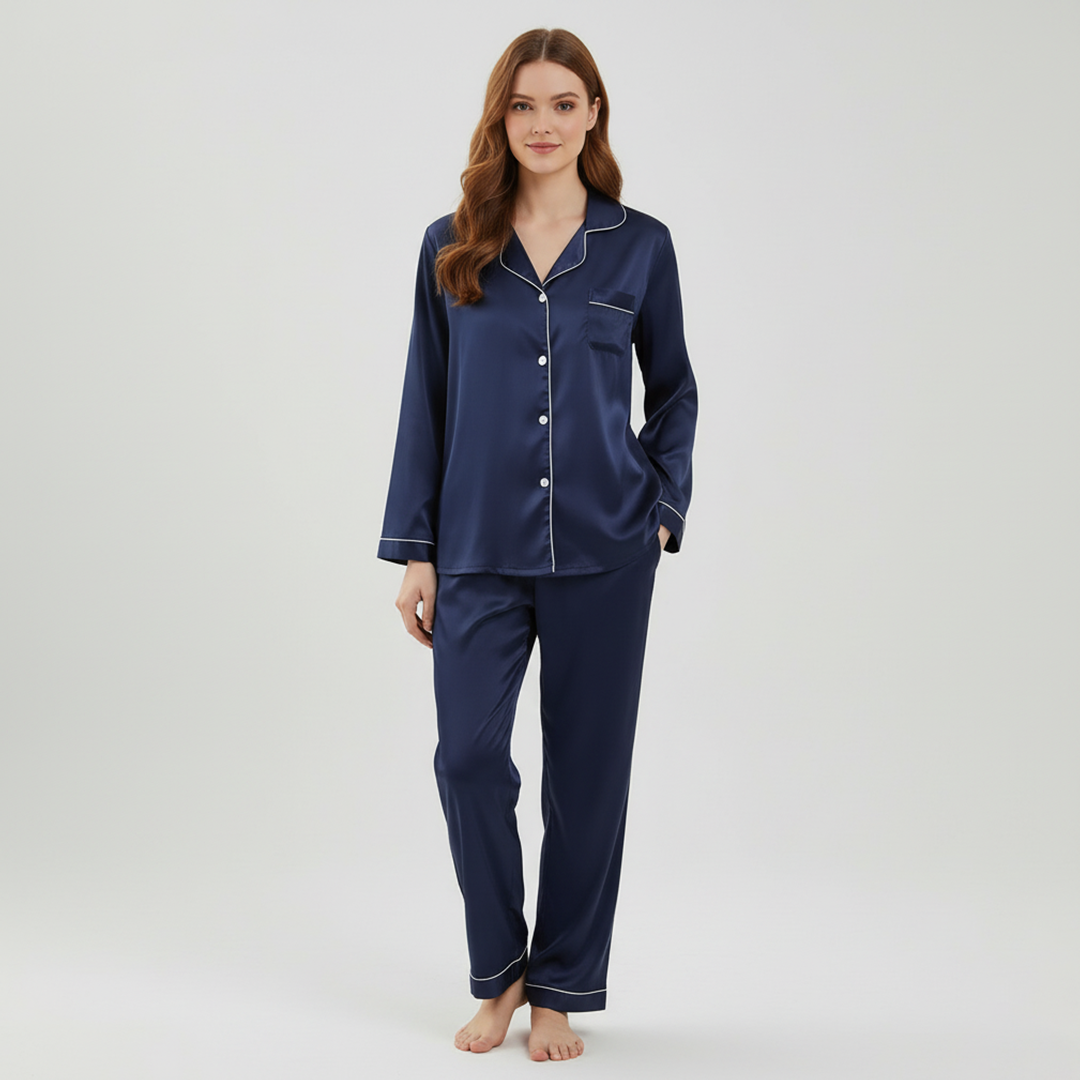 Vybe - Premium Silk Pajama Suit - Blue