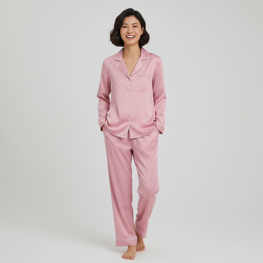 Vybe - Premium Silk Pajama Suit - Pink