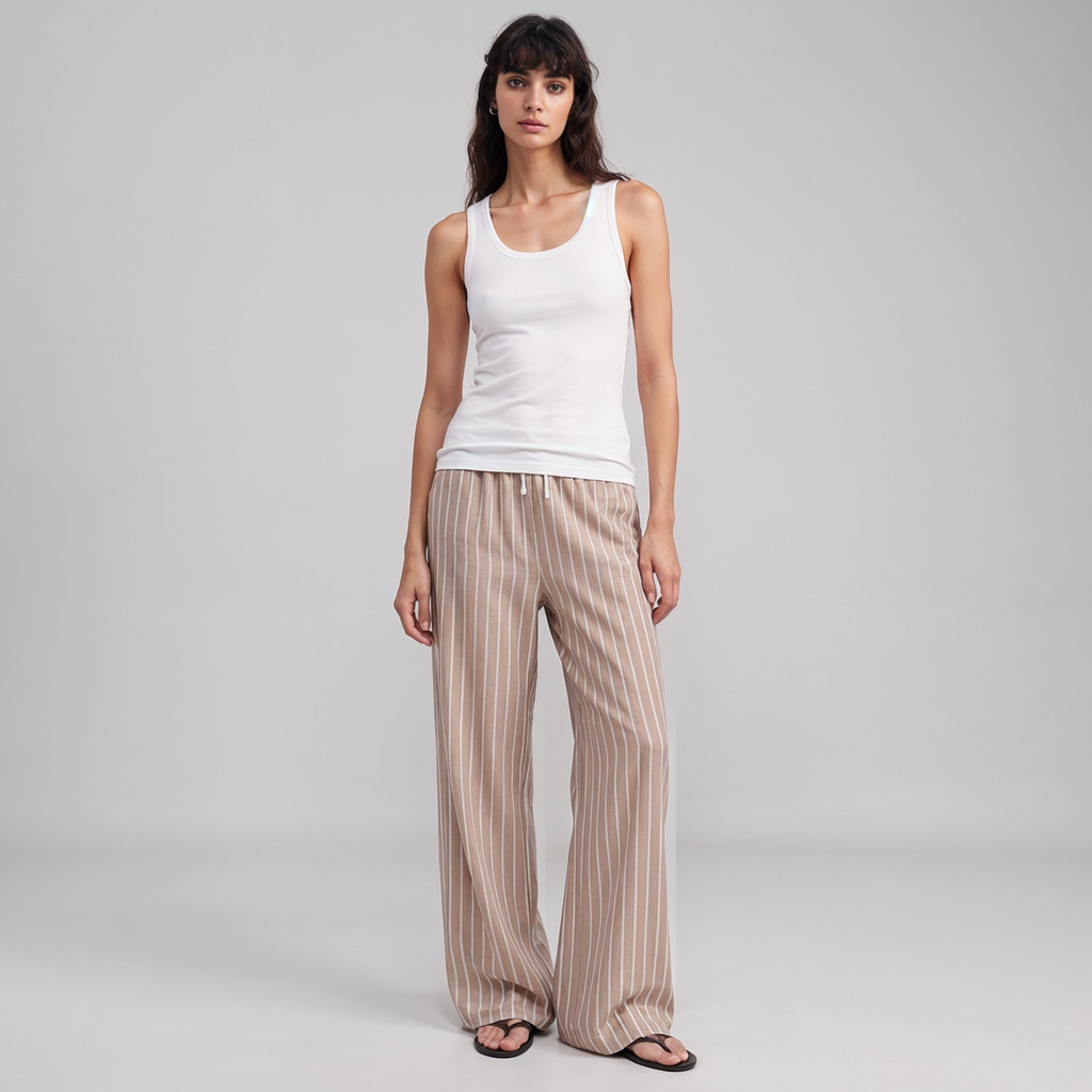 Vybe - The Everyday Trouser - Latte Stripe