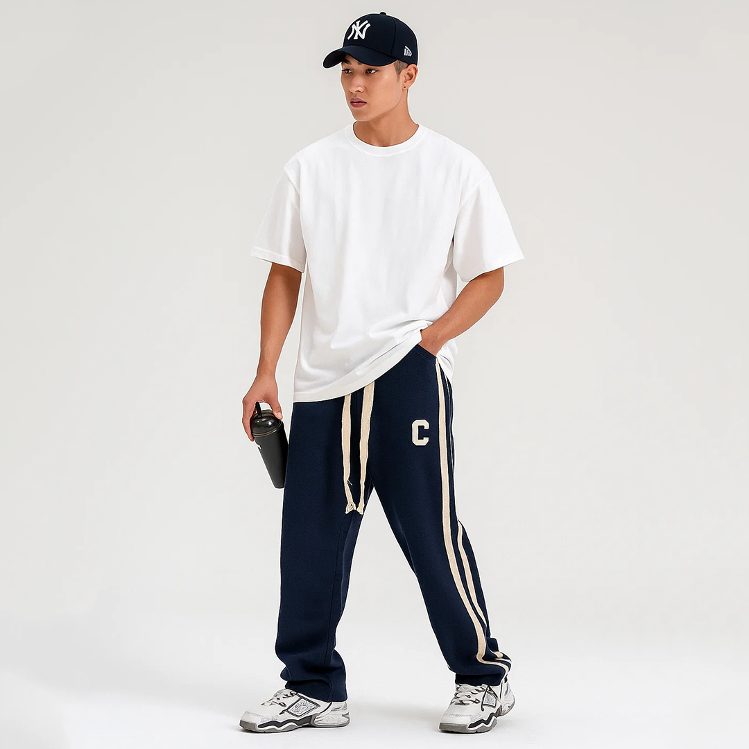 Vybe - Side Stripe Embroidery Trouser - Navyblue