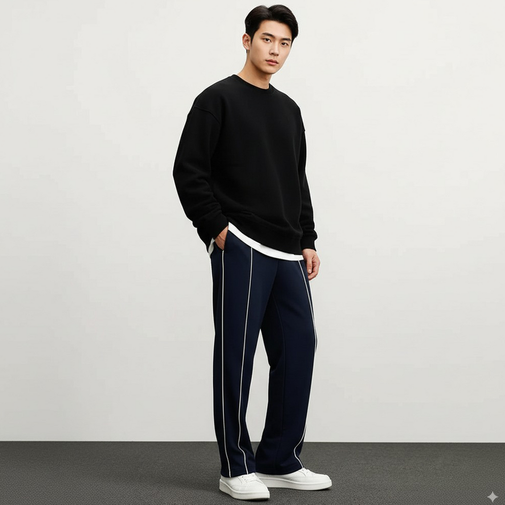 Vybe - Side Stripe Wide Leg Trouser - Navyblue