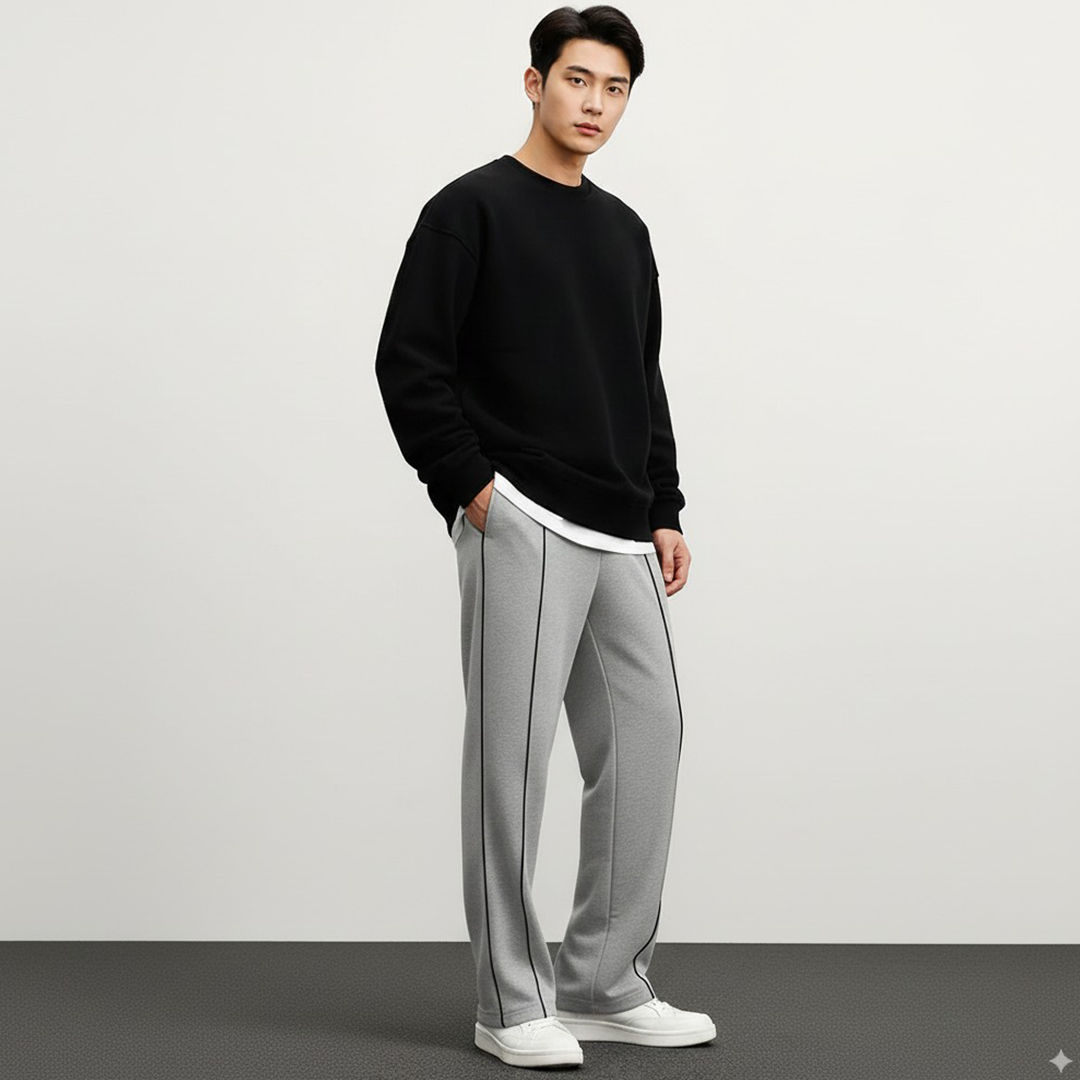 Vybe - Side Stripe Wide Leg Trouser - Grey