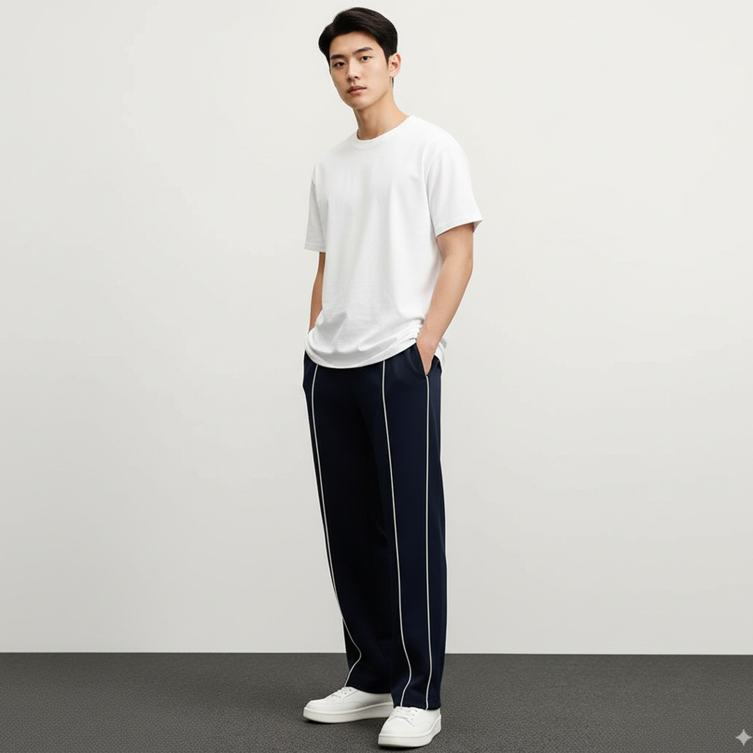 Vybe - Side Stripe Wide Leg Trouser - Navyblue