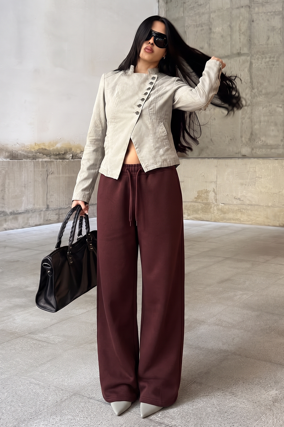 Vybe - Wide Pull-On Trouser | Burgundy