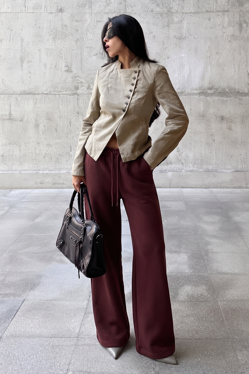 Vybe - Wide Pull-On Trouser | Burgundy