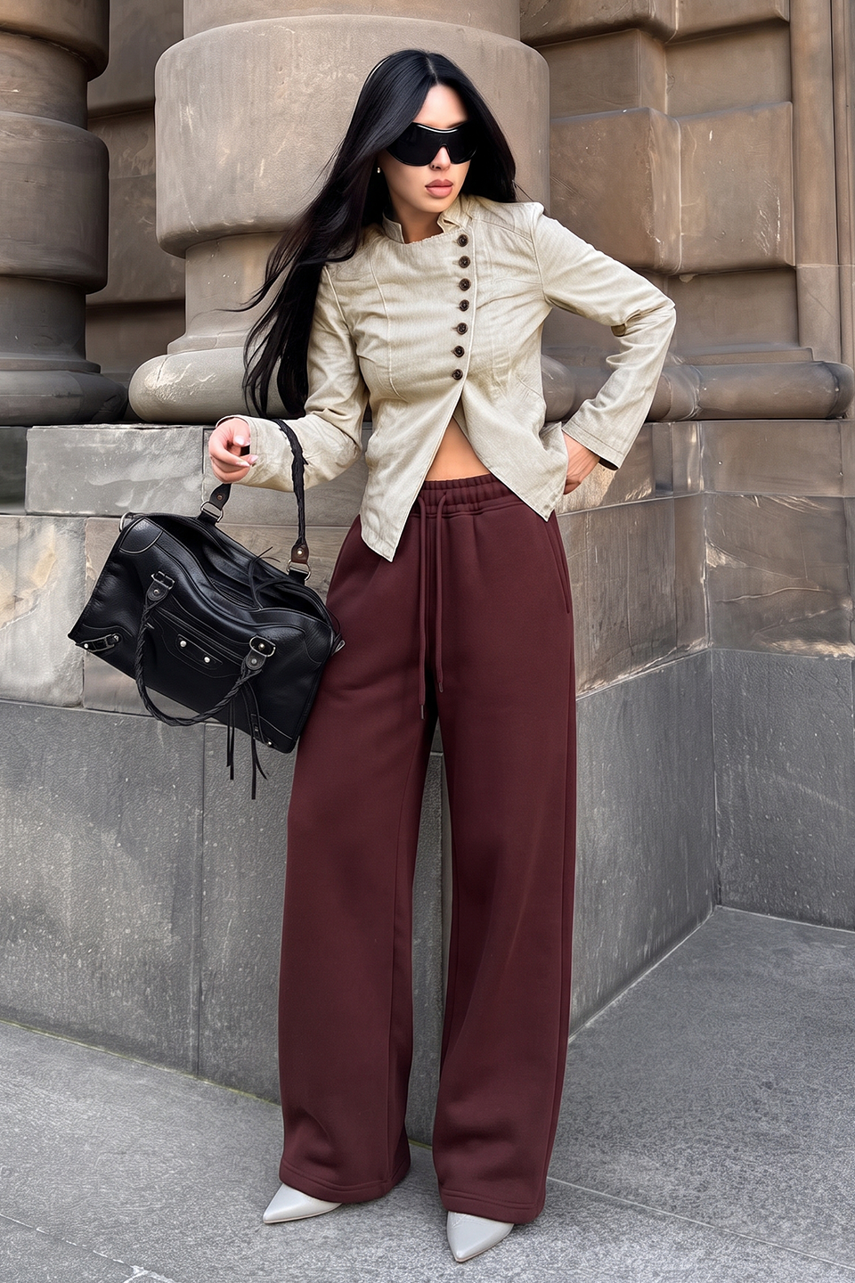 Vybe - Wide Pull-On Trouser | Burgundy