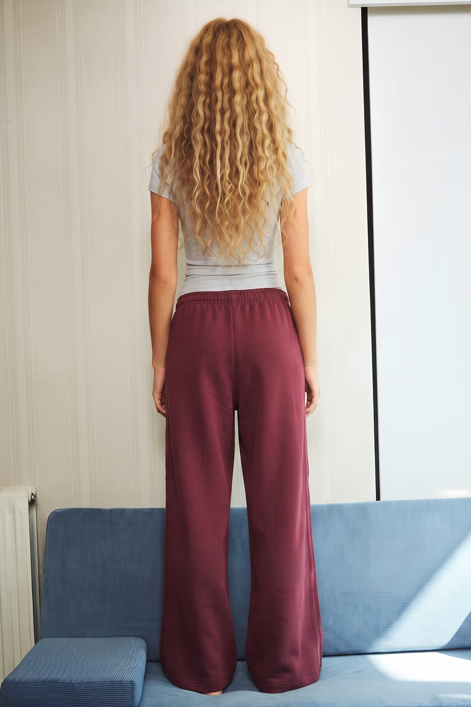 Vybe - Women Tiro 3-Stripes Wide-leg Pleated Pants - Maroon