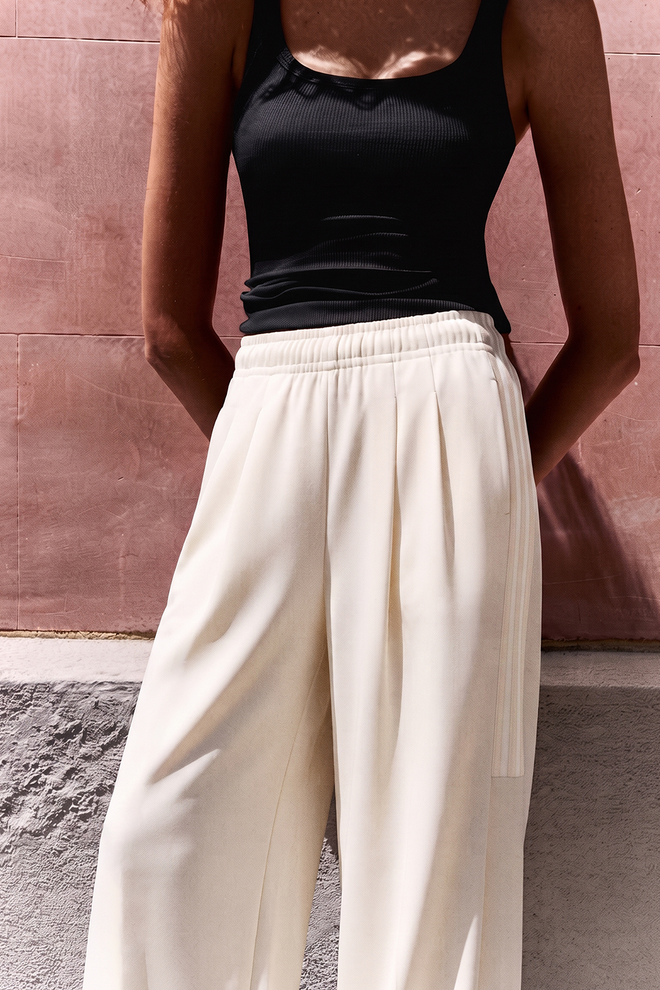 Vybe - Women Tiro 3-Stripes Wide-leg Pleated Pants - Oat Milk