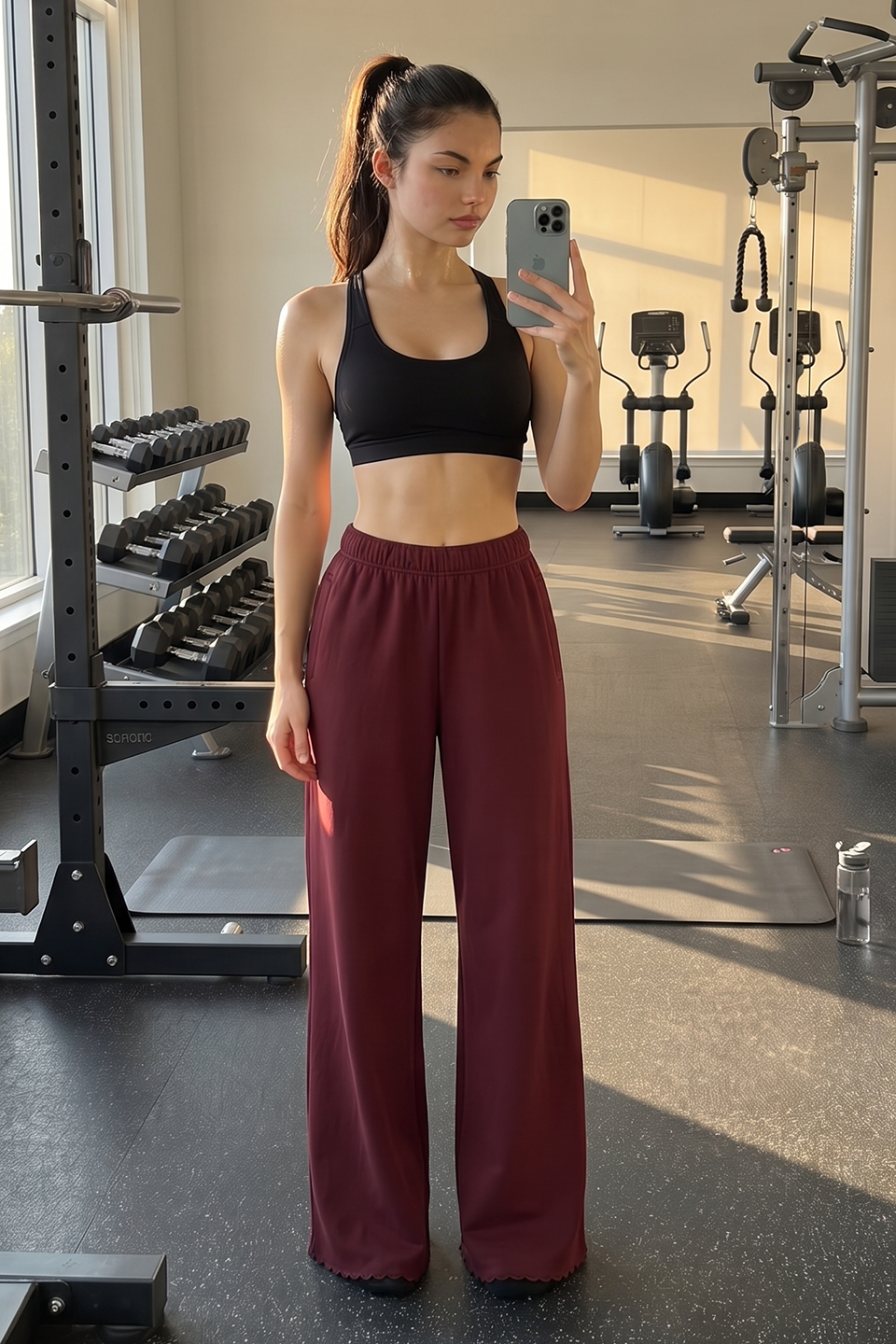 Vybe - Women Wide-leg Trouser With Scalloped Edge - Maroon