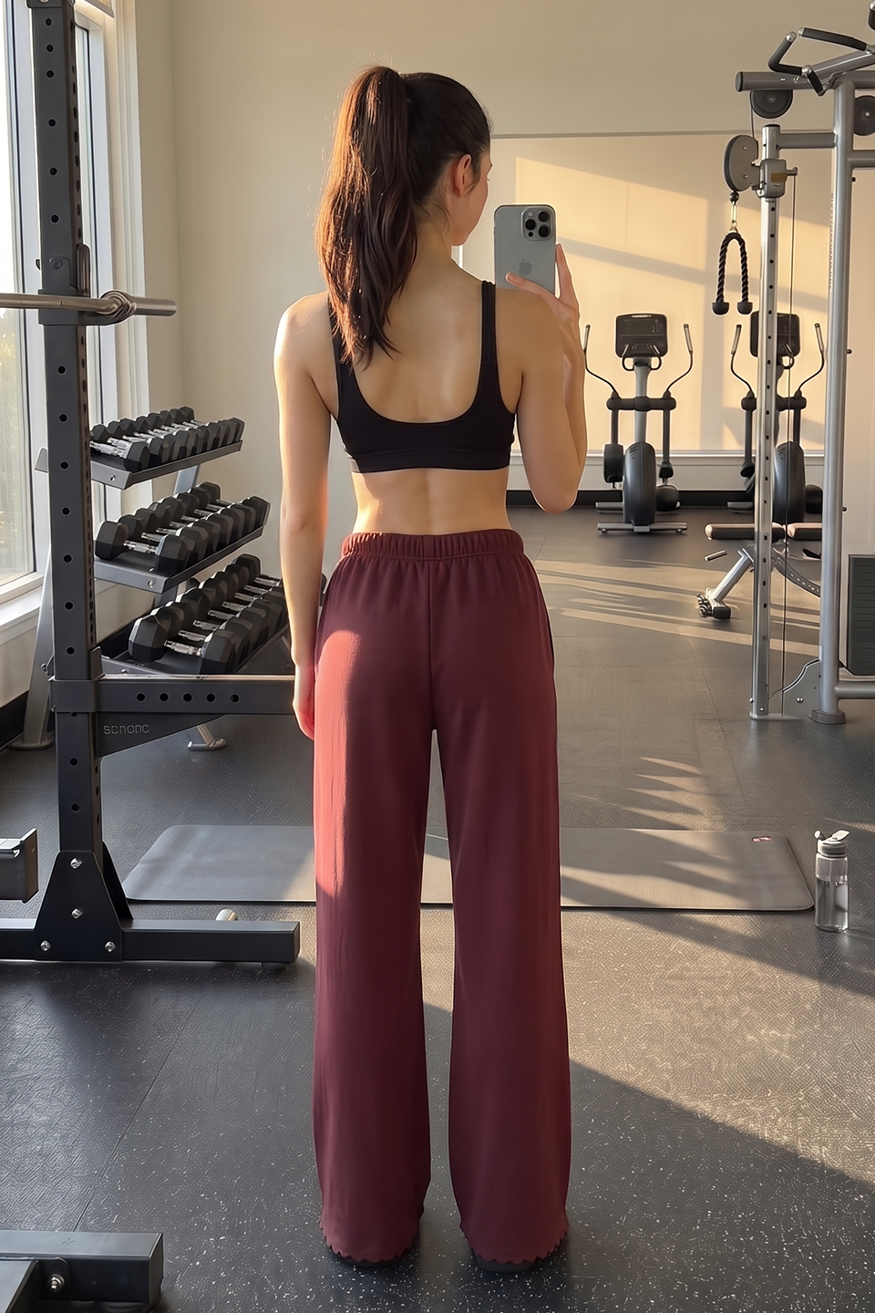 Vybe - Women Wide-leg Trouser With Scalloped Edge - Maroon