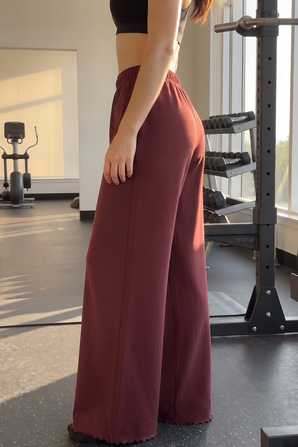 Vybe - Women Wide-leg Trouser With Scalloped Edge - Maroon