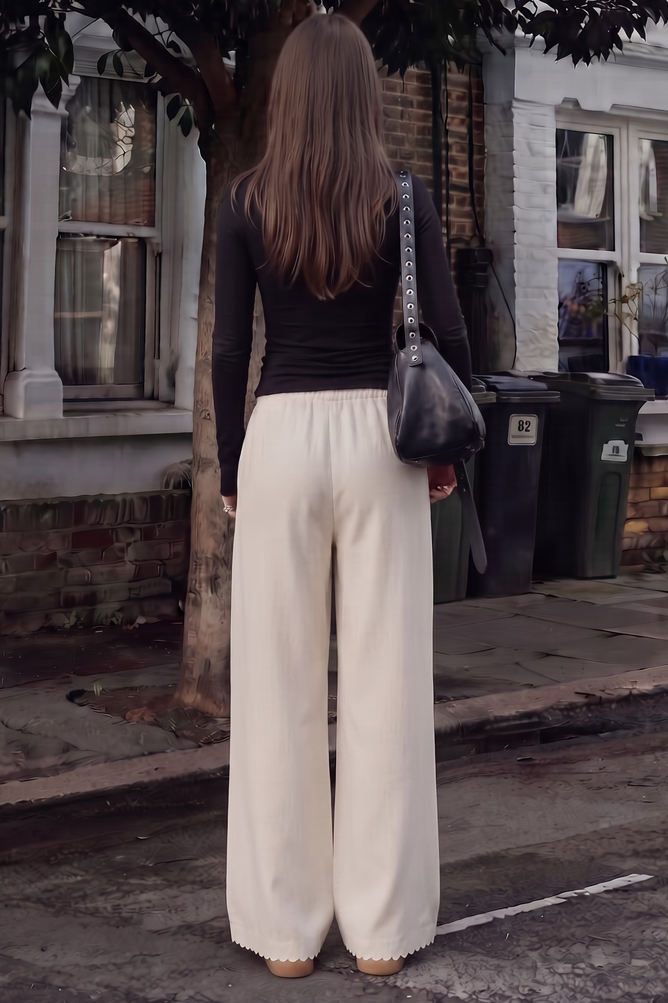 Vybe - Women Wide-leg Trouser With Scalloped Edge - Oat Milk