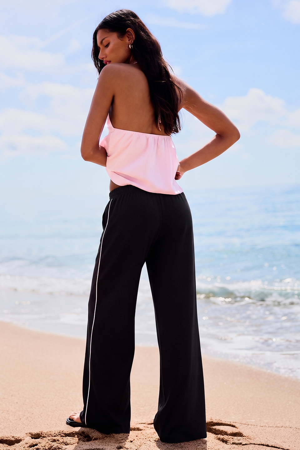 Vybe - Women Wide-leg Plush Trouser With Trim Detail - Black