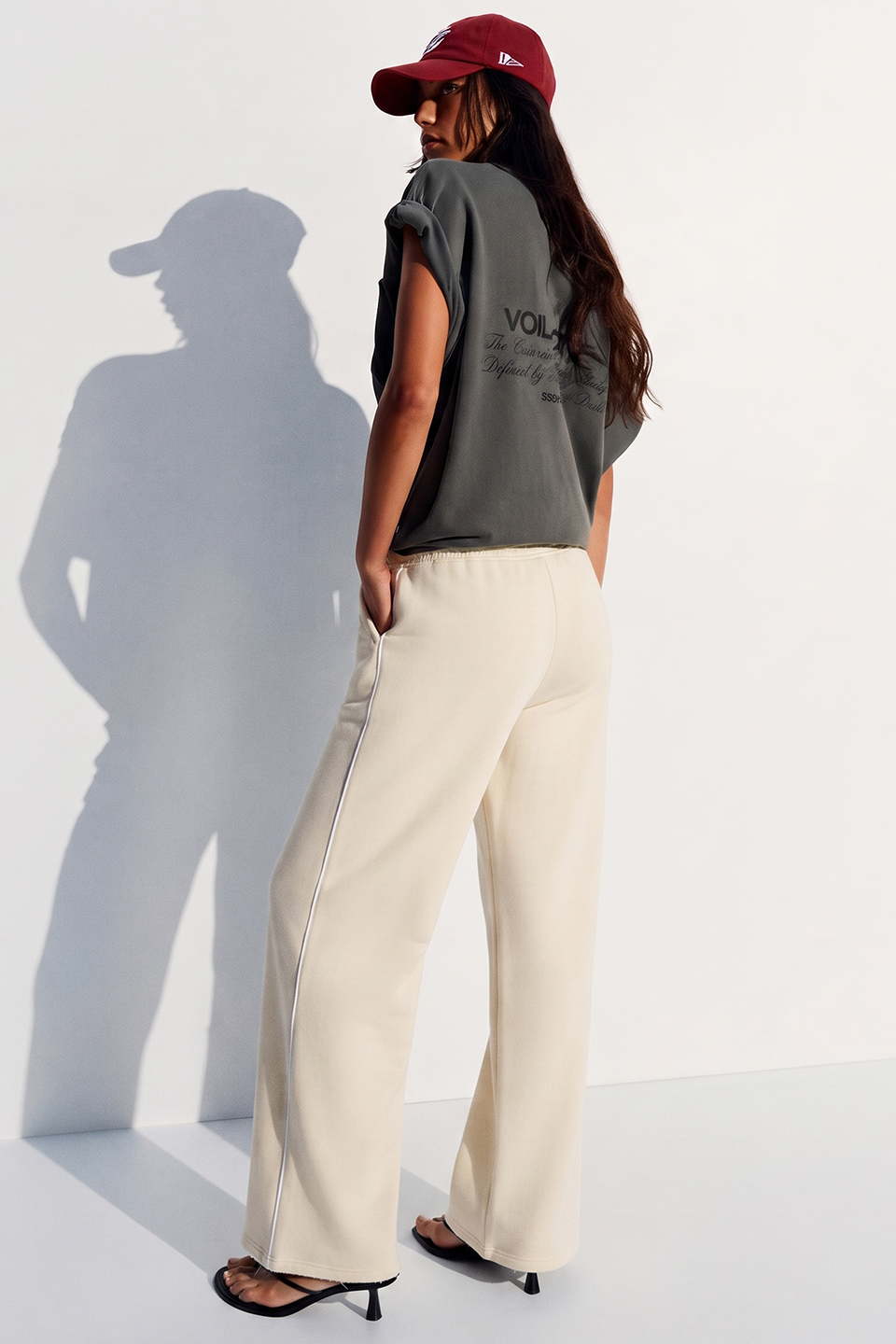 Vybe - Women Wide-leg Plush Trouser With Trim Detail - Oat Milk