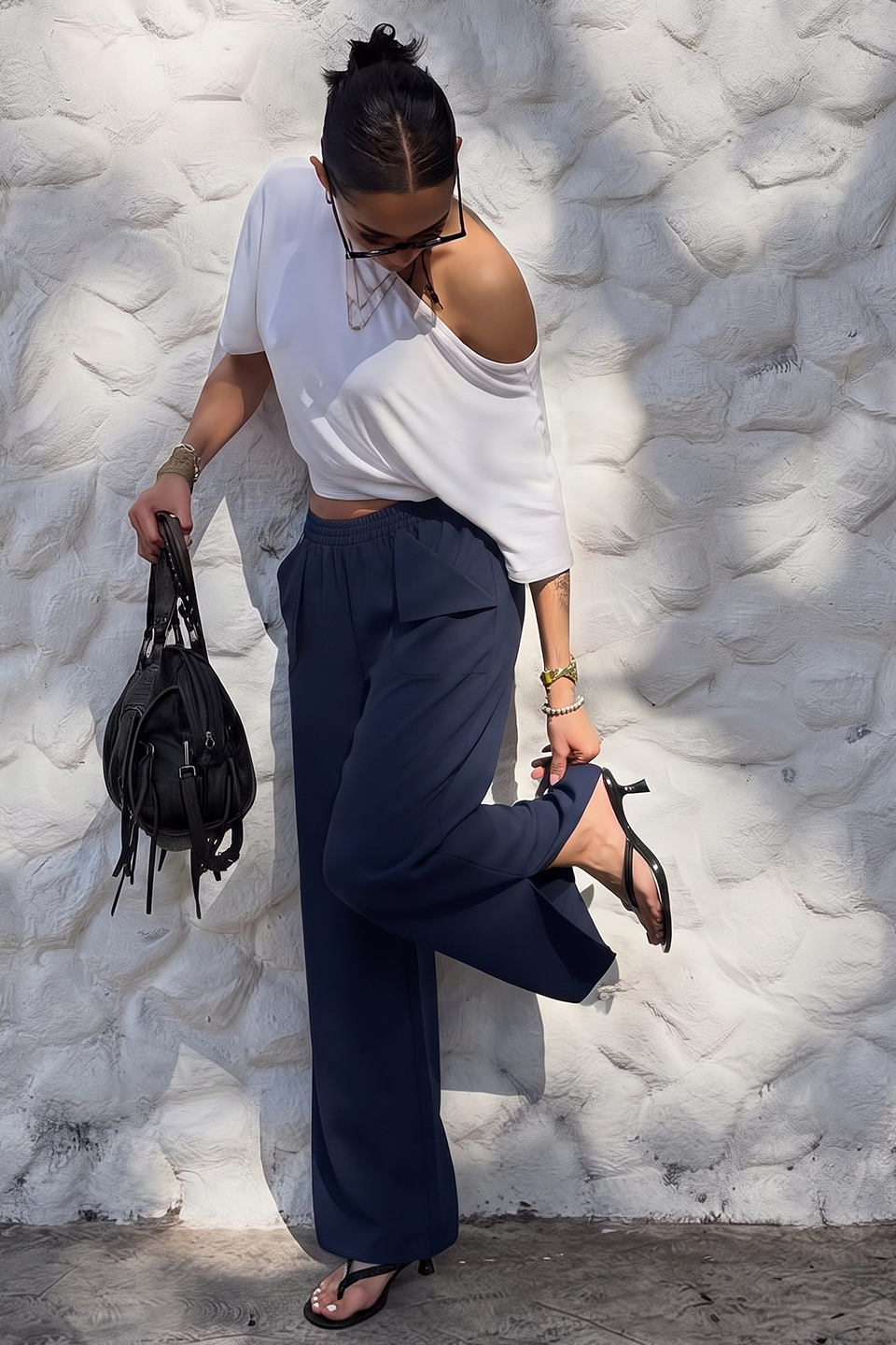 Vybe - Women Smart Pocket Wide-leg Trouser - Navy Blue