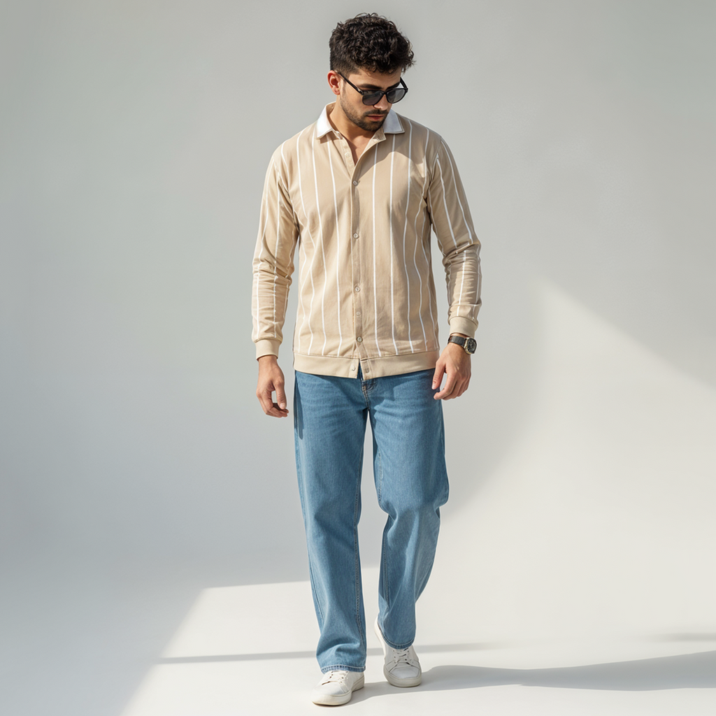 Vybe - Calm Button Down Sweatshirt - Beige