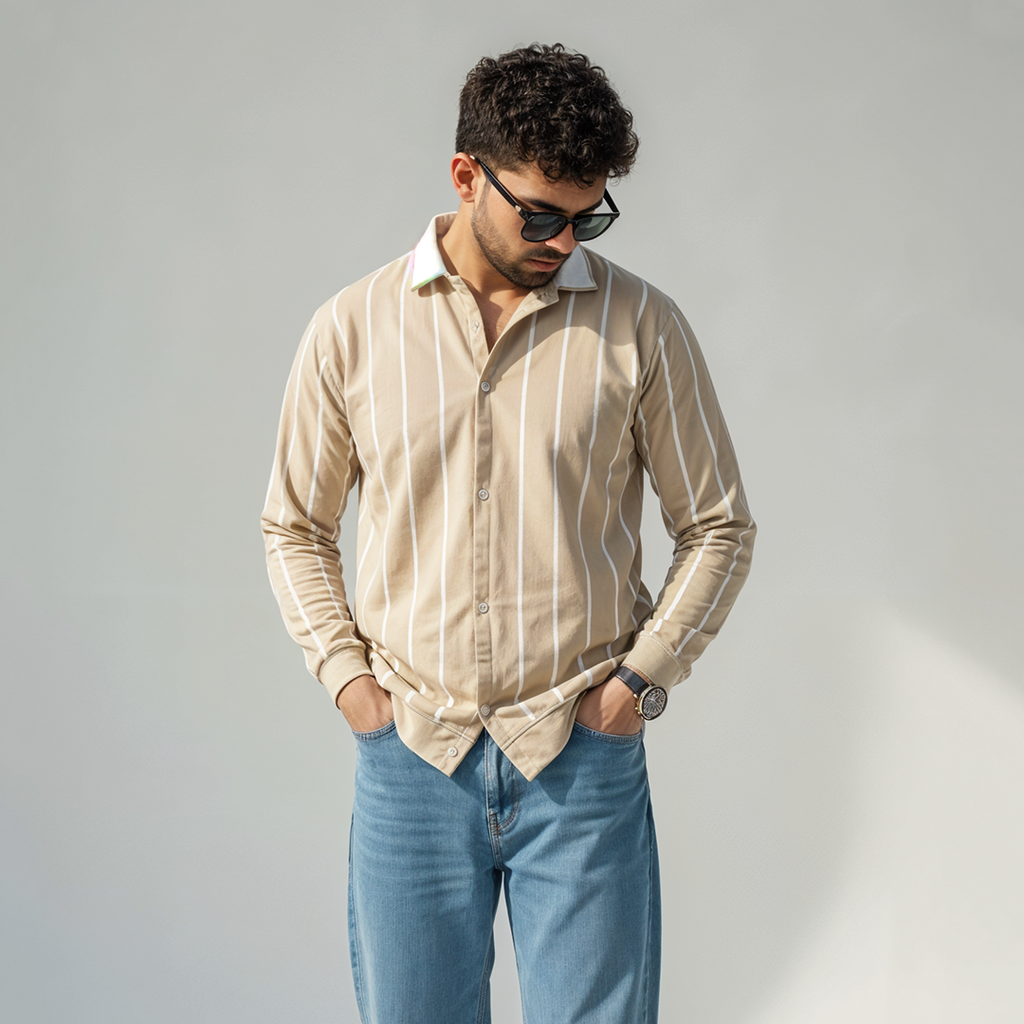 Vybe - Calm Button Down Sweatshirt - Beige