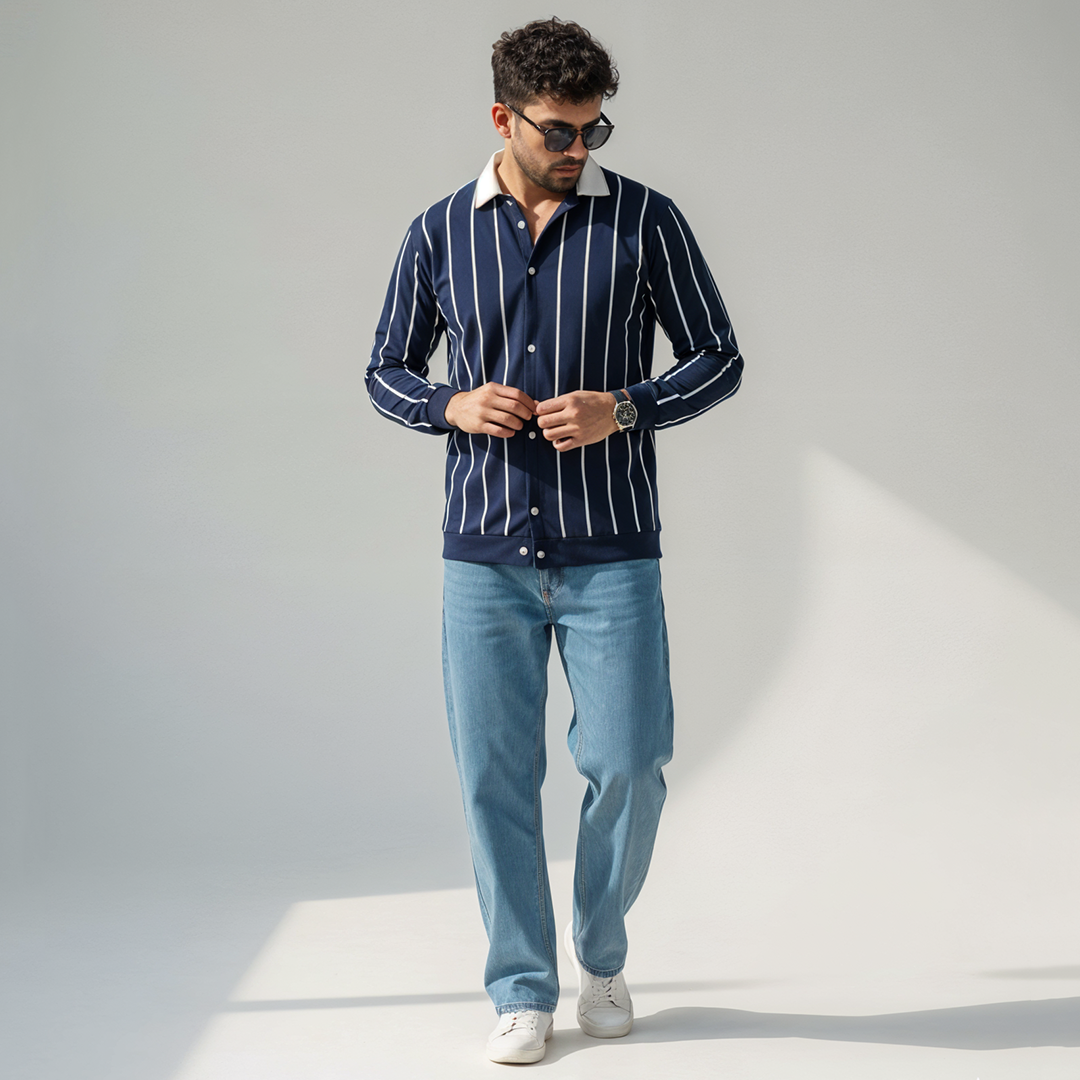 Vybe - Calm Button Down Sweatshirt - Navyblue