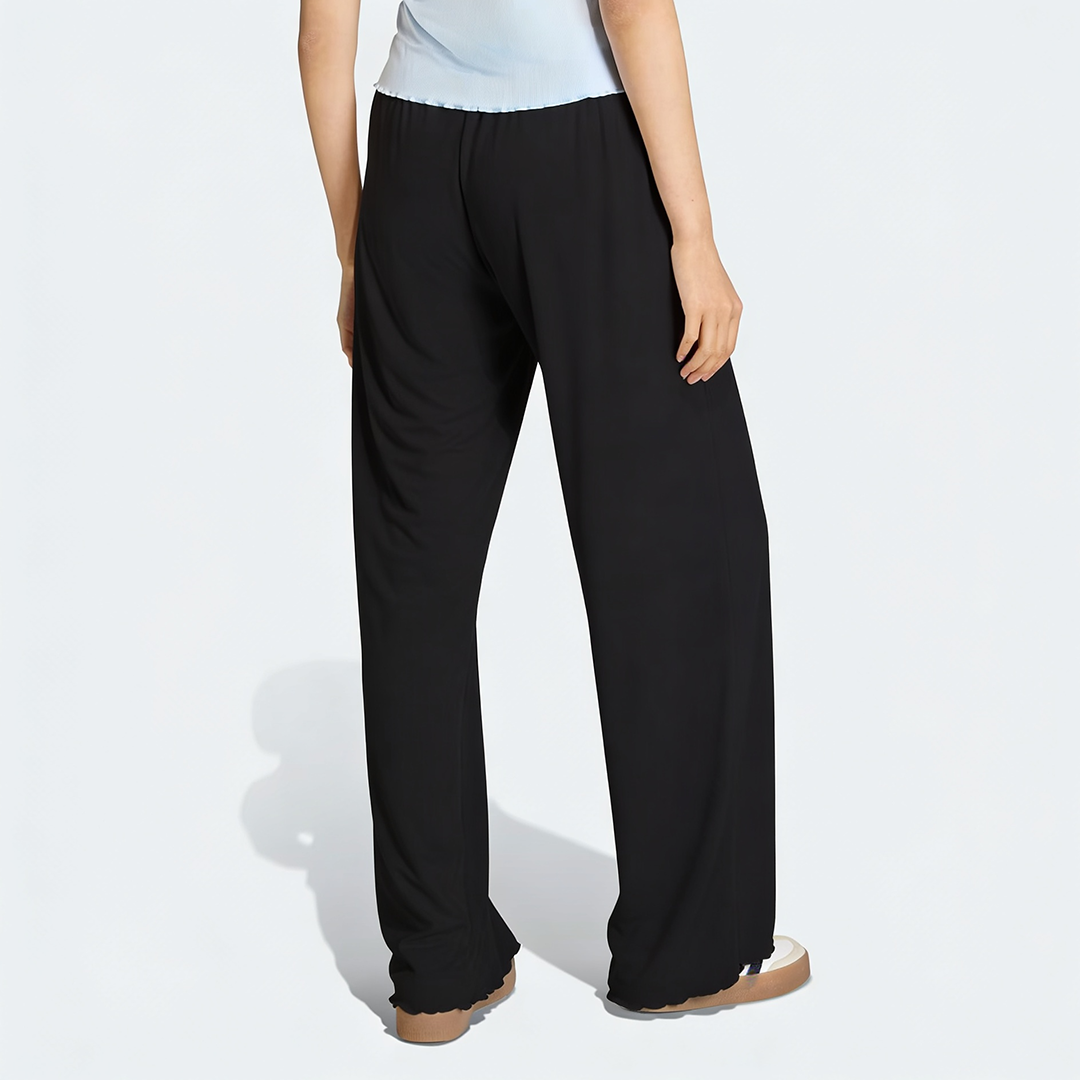 Vybe - Women Wide-leg Trouser With Scalloped Edge - Black