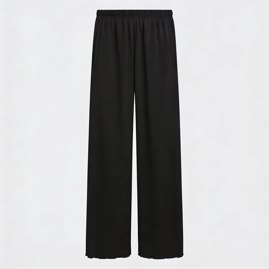 Vybe - Women Wide-leg Trouser With Scalloped Edge - Black