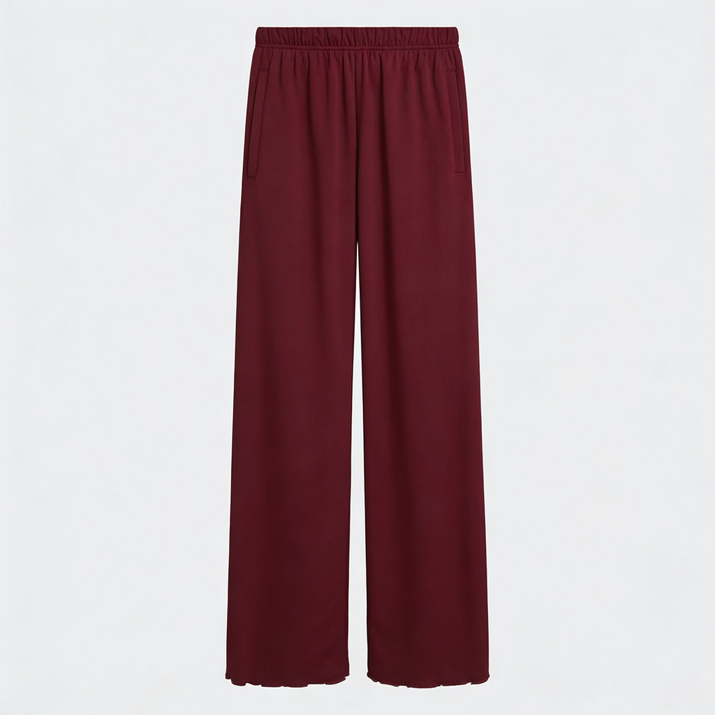Vybe - Women Wide-leg Trouser With Scalloped Edge - Maroon
