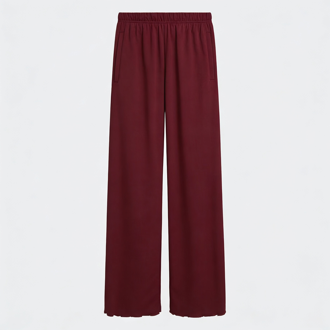 Vybe - Women Wide-leg Trouser With Scalloped Edge - Maroon