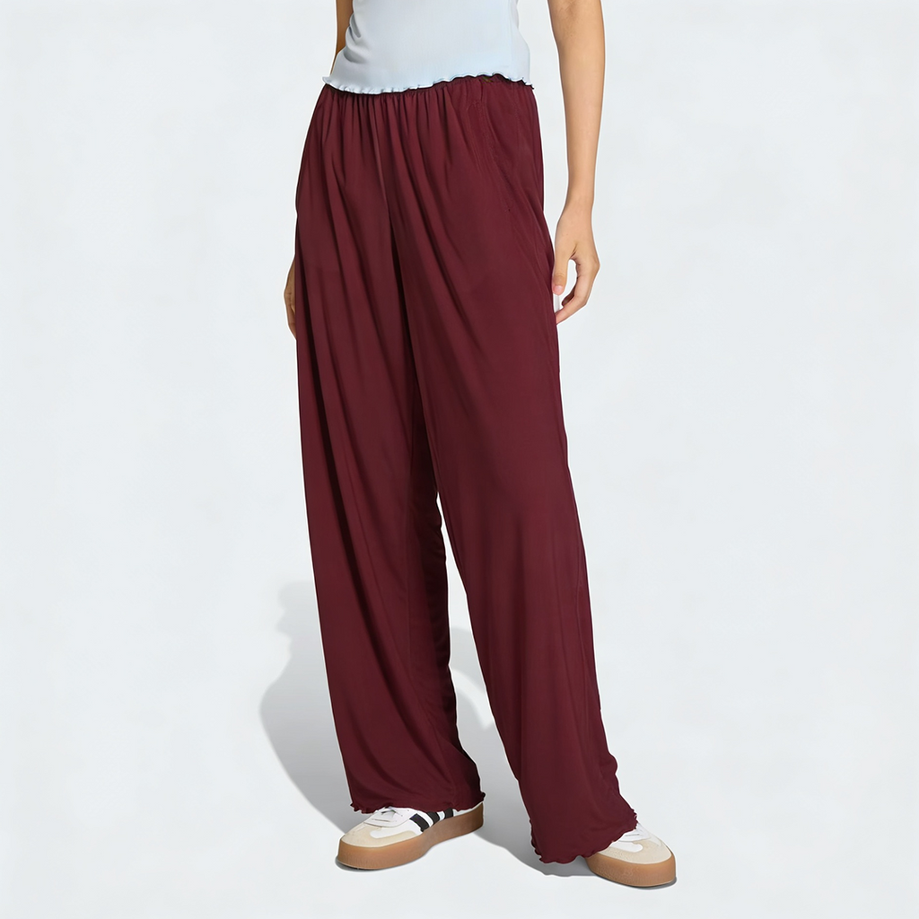 Vybe - Women Wide-leg Trouser With Scalloped Edge - Maroon