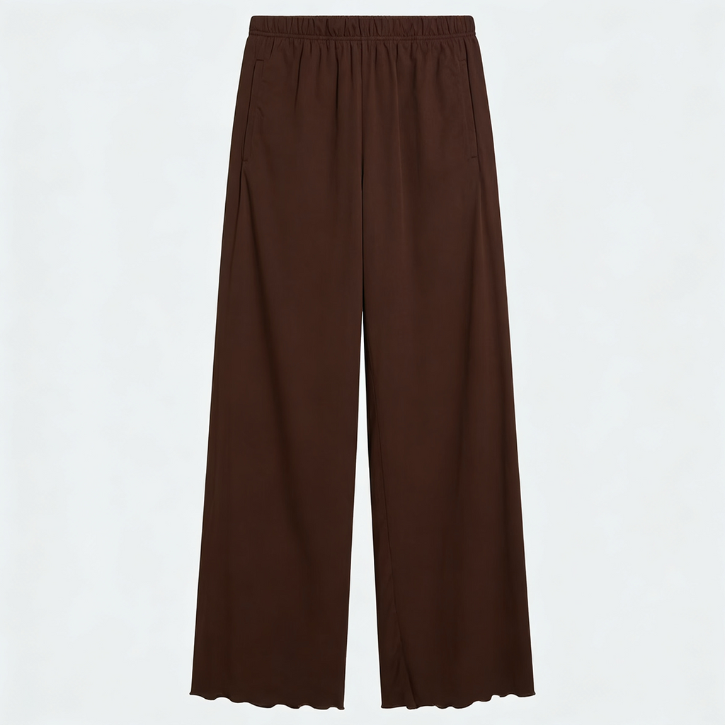 Vybe - Women Wide-leg Trouser With Scalloped Edge - Mocha