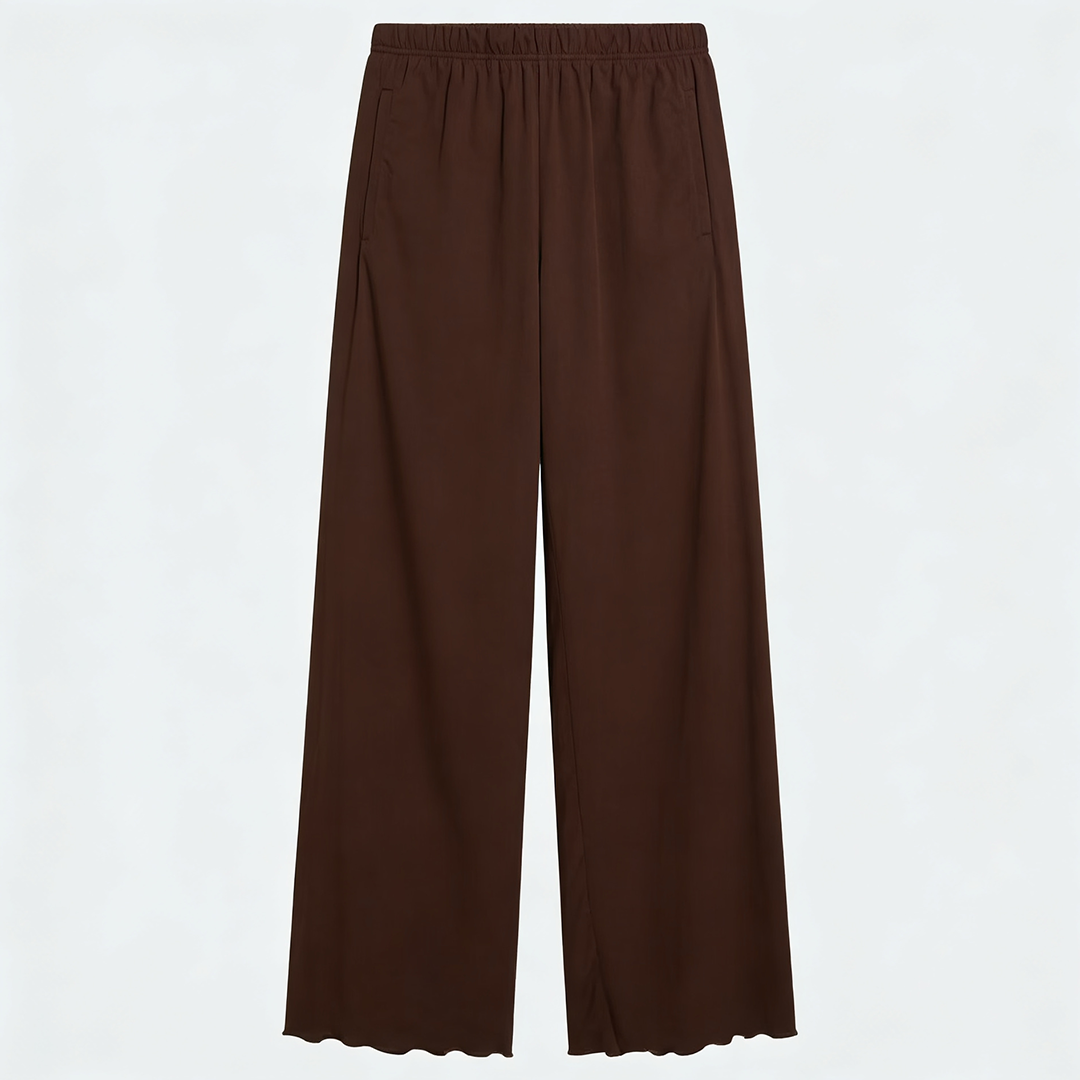 Vybe - Women Wide-leg Trouser With Scalloped Edge - Mocha