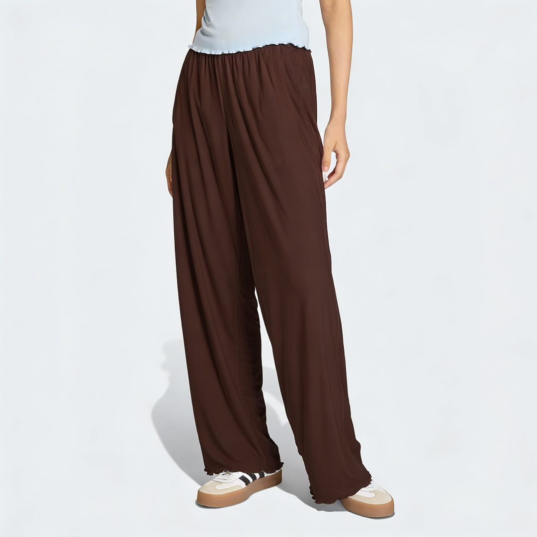 Vybe - Women Wide-leg Trouser With Scalloped Edge - Mocha