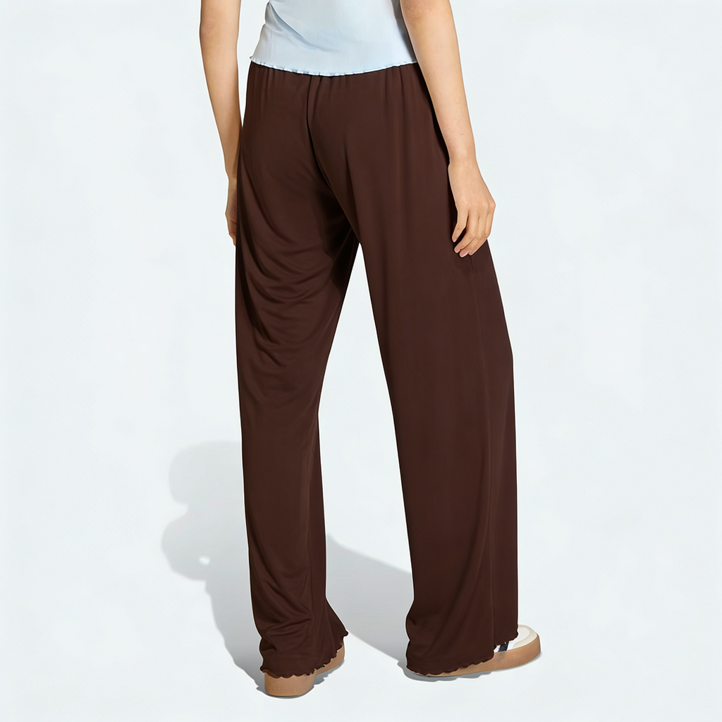 Vybe - Women Wide-leg Trouser With Scalloped Edge - Mocha