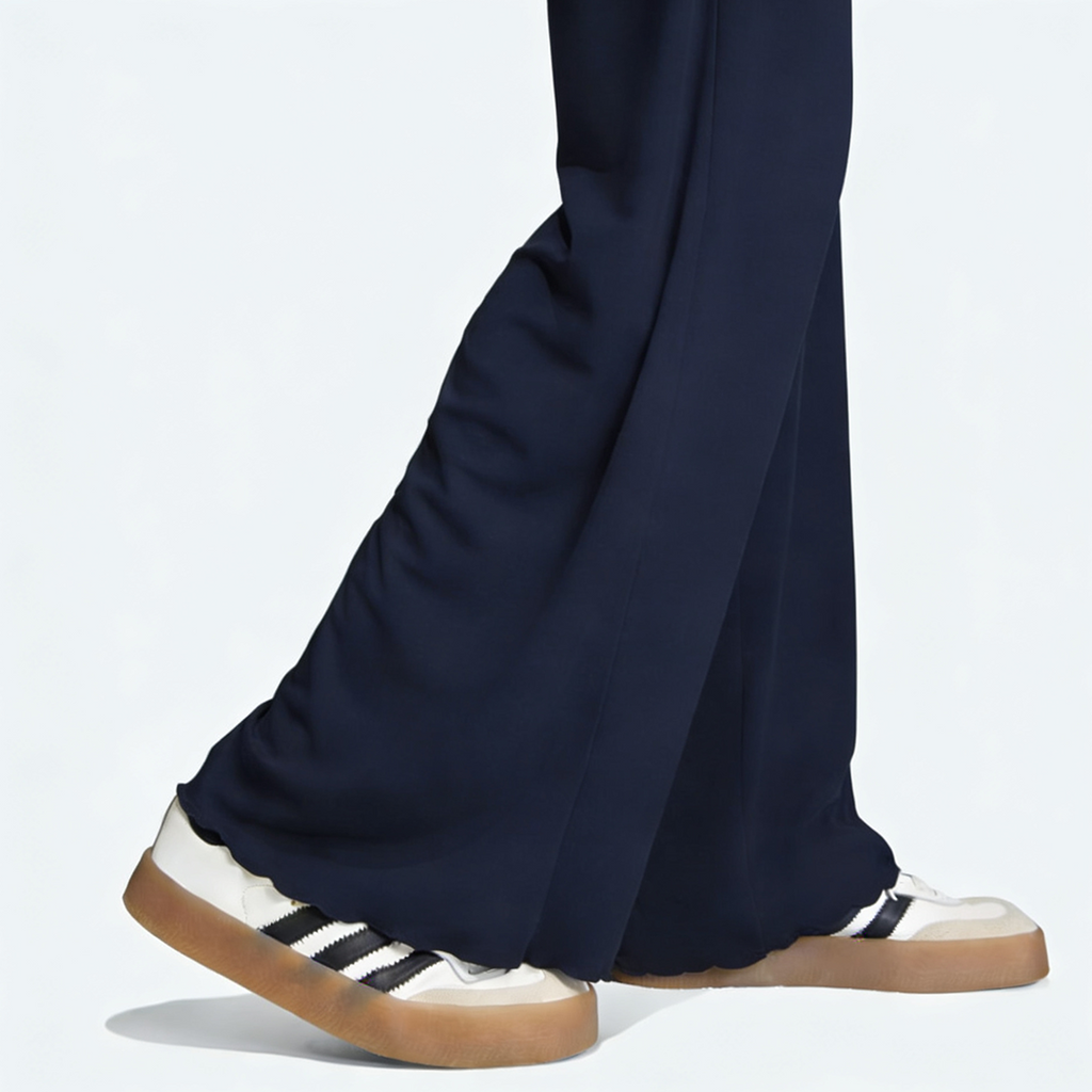 Vybe - Women Wide-leg Trouser With Scalloped Edge - Navy Blue