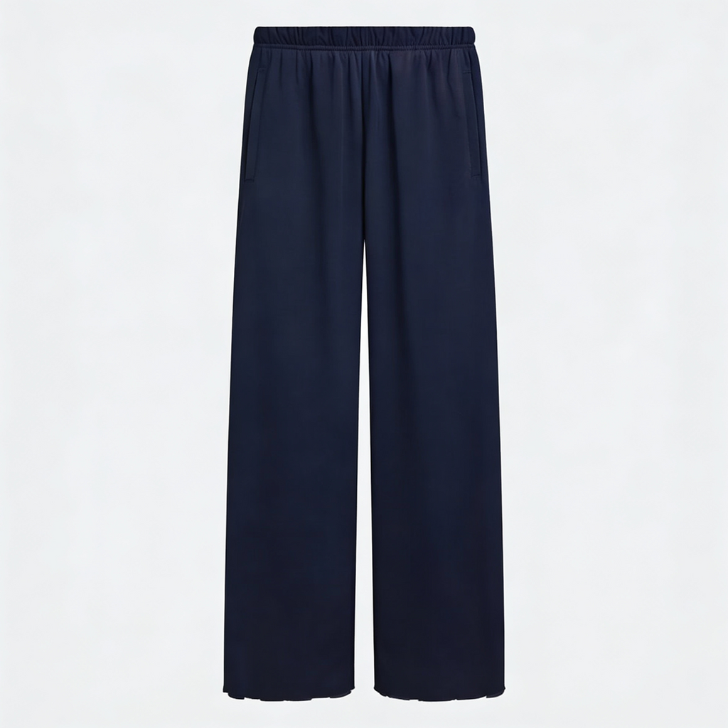 Vybe - Women Wide-leg Trouser With Scalloped Edge - Navy Blue