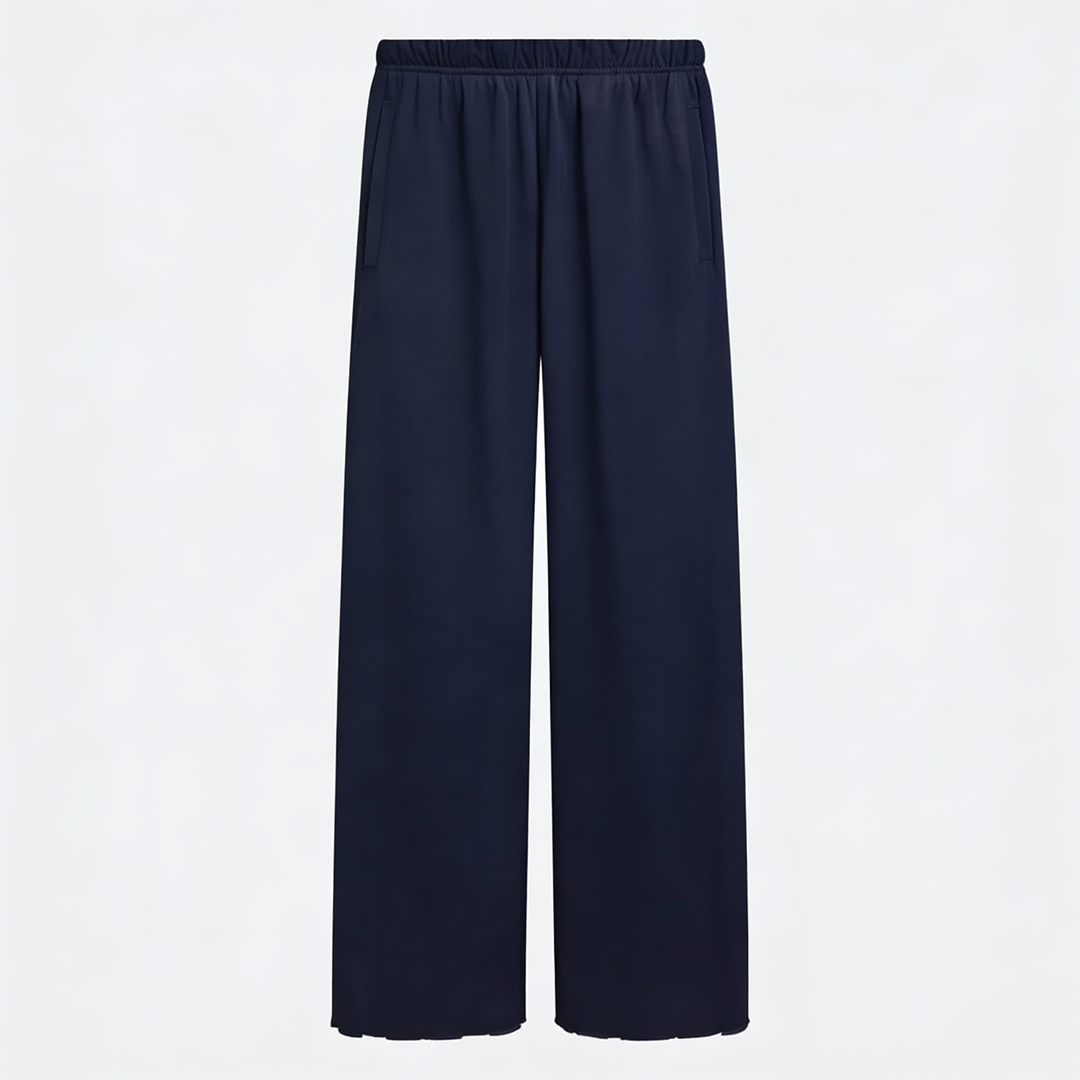 Vybe - Women Wide-leg Trouser With Scalloped Edge - Navy Blue