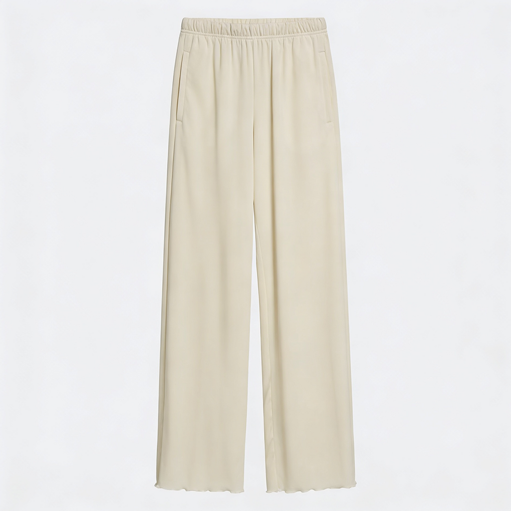 Vybe - Women Wide-leg Trouser With Scalloped Edge - Oat Milk