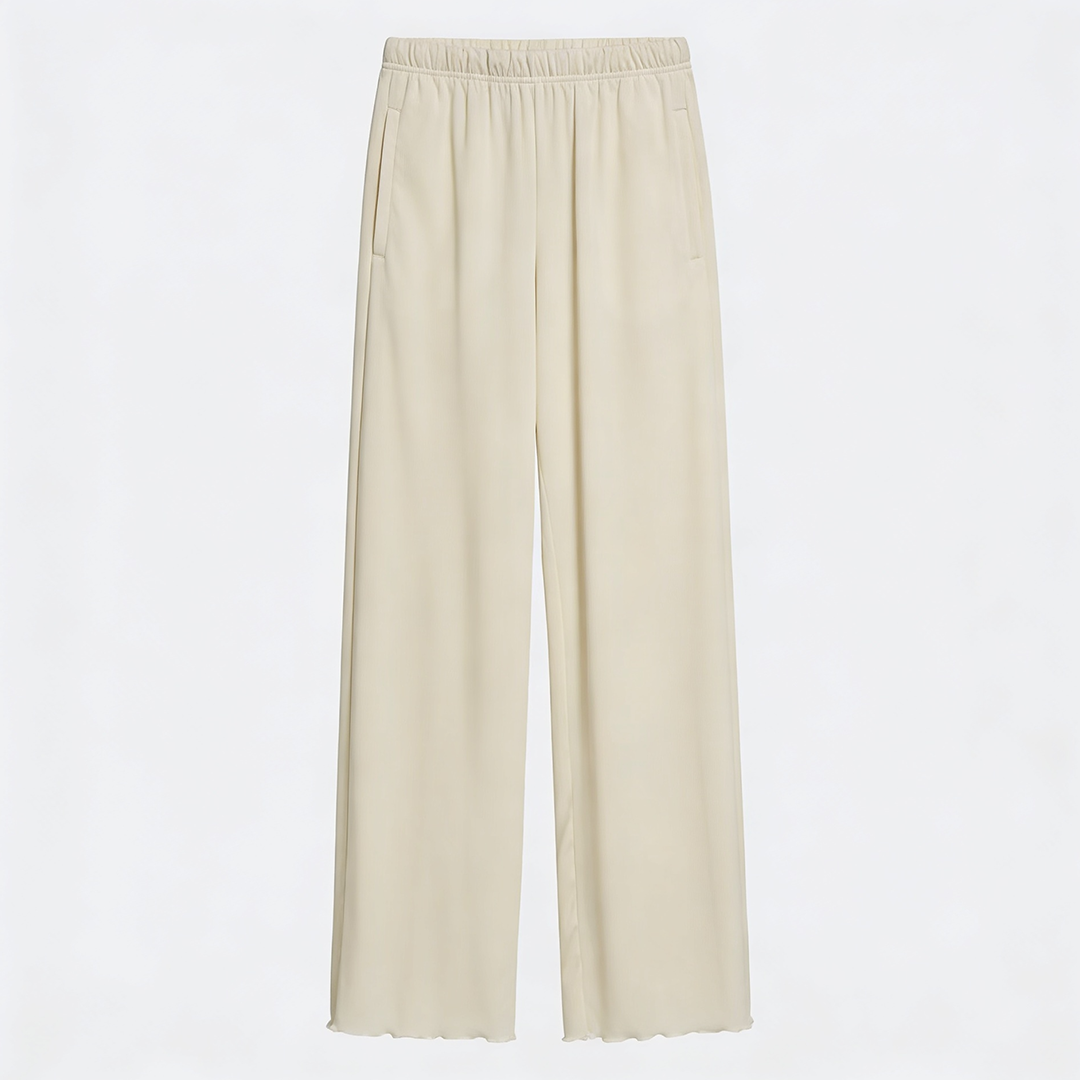 Vybe - Women Wide-leg Trouser With Scalloped Edge - Oat Milk