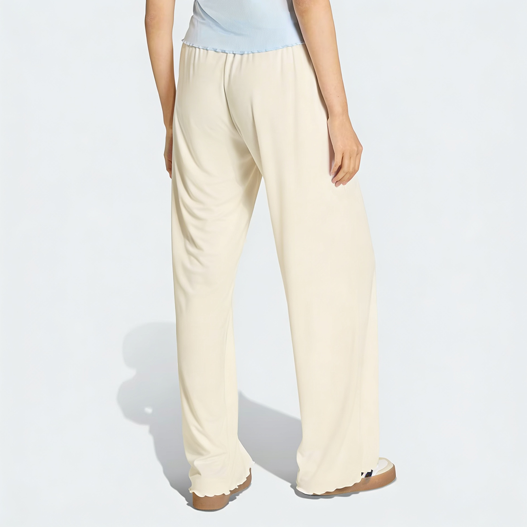 Vybe - Women Wide-leg Trouser With Scalloped Edge - Oat Milk