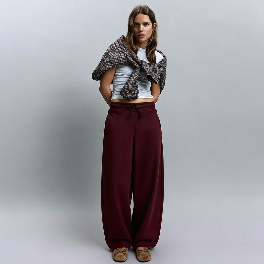 Vybe - Women Wide-leg Trouser With Adjustable Hem - Maroon