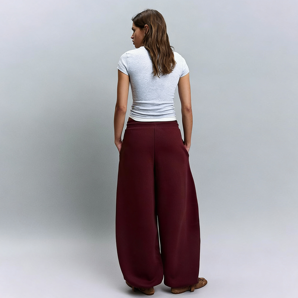 Vybe - Women Wide-leg Trouser With Adjustable Hem - Maroon
