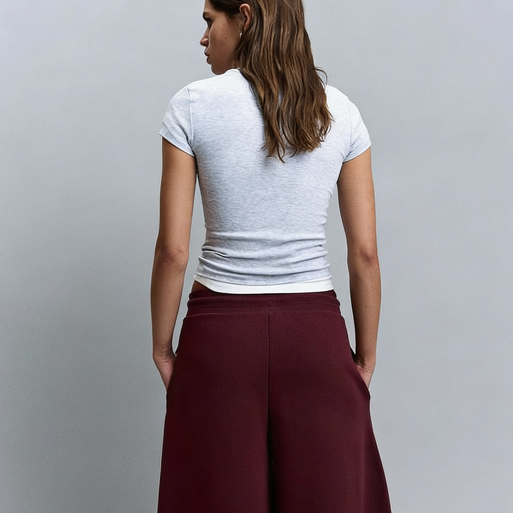 Vybe - Women Wide-leg Trouser With Adjustable Hem - Maroon