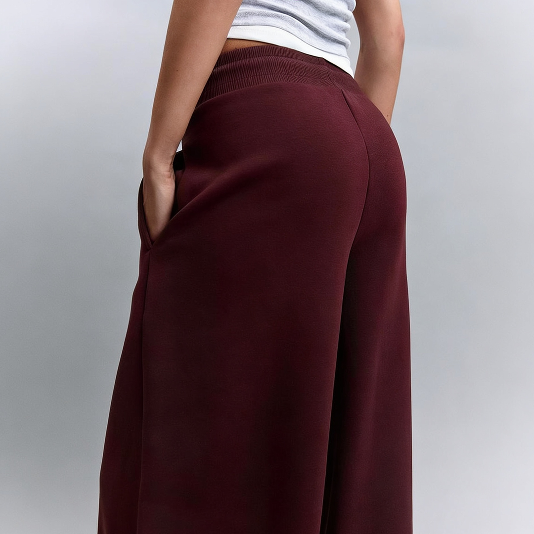Vybe - Women Wide-leg Trouser With Adjustable Hem - Maroon