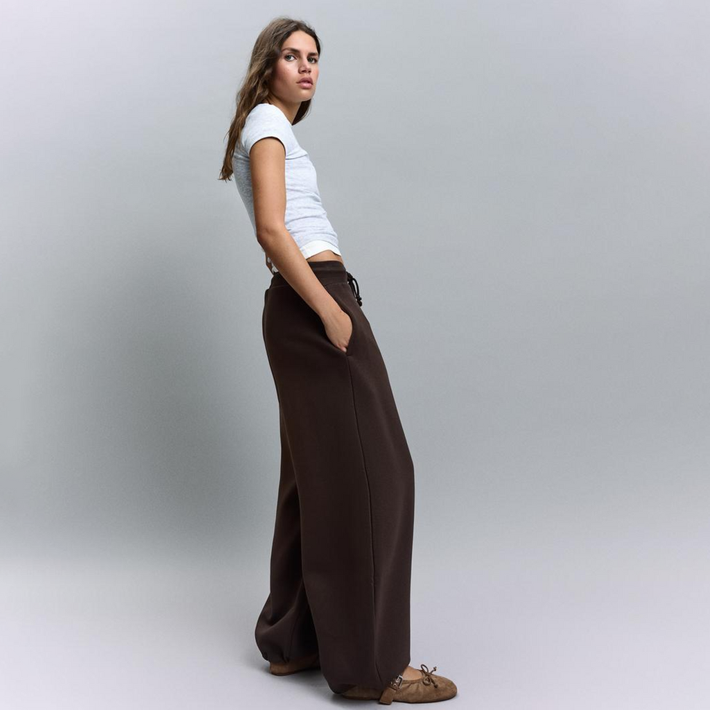 Vybe - Women Wide-leg Trouser With Adjustable Hem - Mocha