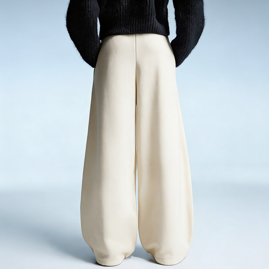 Vybe - Women Wide-leg Trouser With Adjustable Hem - Oat Milk