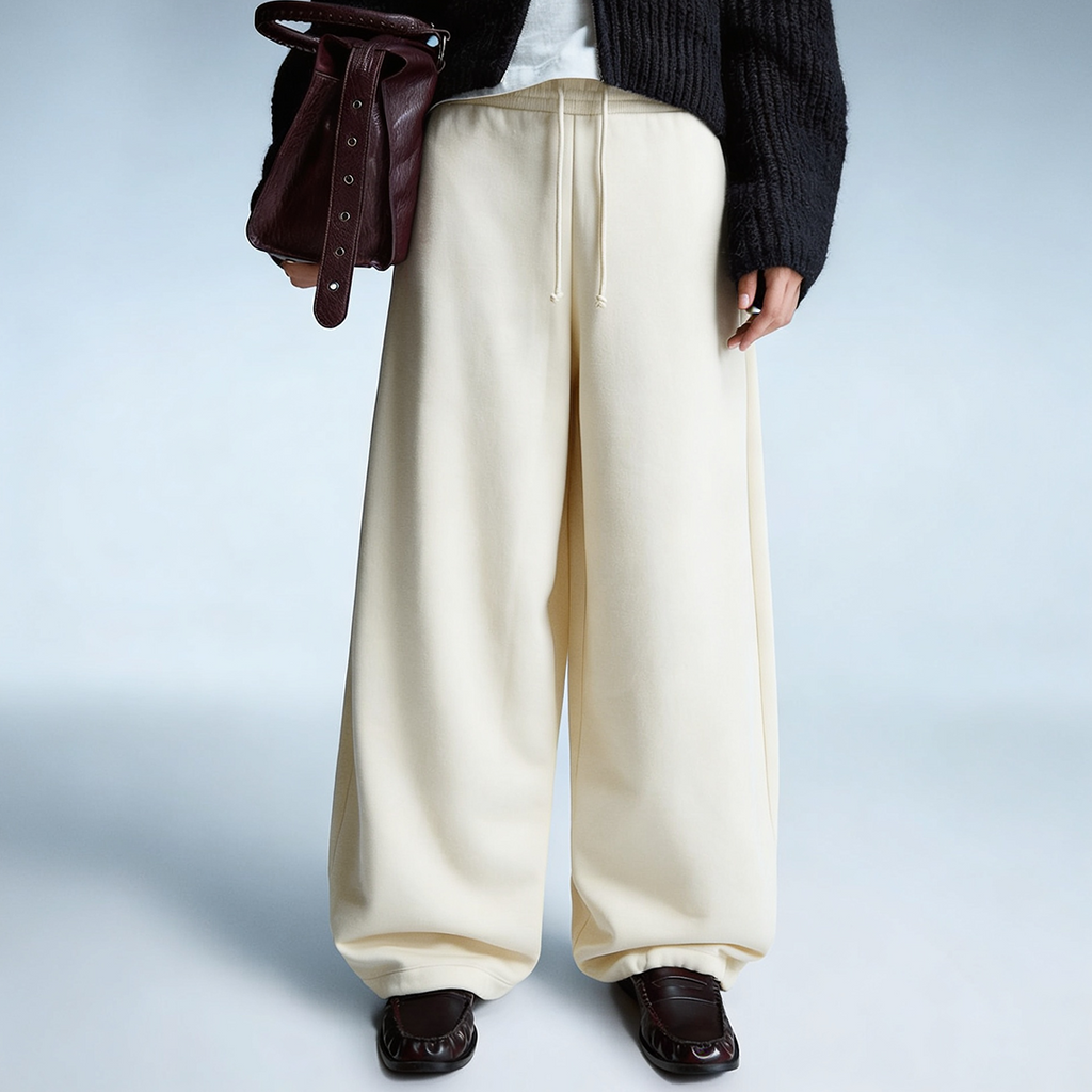 Vybe - Women Wide-leg Trouser With Adjustable Hem - Oat Milk