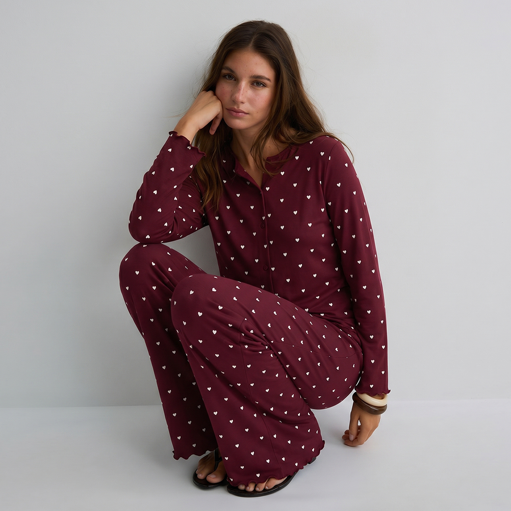 Vybe - Ivory Dream Set (Heart Printed) - Maroon